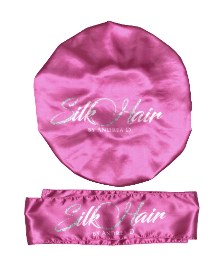 Pink Satin Reversible Bonnet & Head Wrap Set